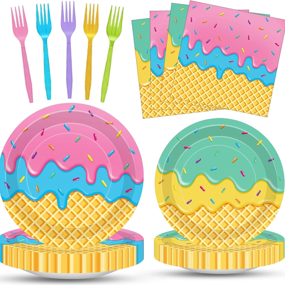 Colorful Ice Cream Party Supplies Disposable Tableware Set